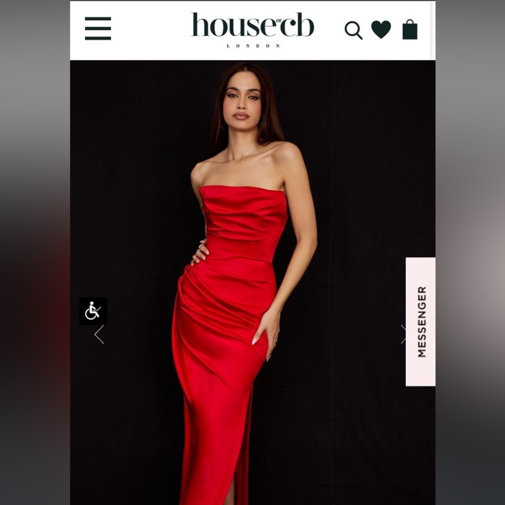 House of CB Red ADRIENNE Dress size small 0/2 Scarlet satin strapless gown